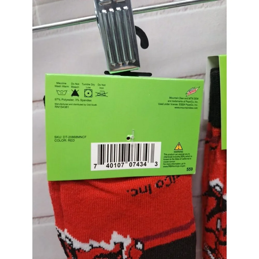 Lot Of 2 Pairs,‎ Mountain Dew Code Red Crew Socks 6-12 Novelty Mtn Dew Graphics